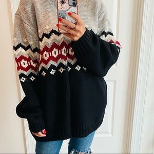 NWT Black Gray Red White Fair Isle Cozy Wool Blend Cozy Sweater